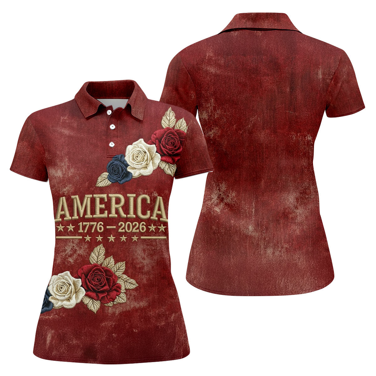 America 1776-2026 Patriotic Roses Vintage Golf Shirt, 250 Years 4th Of July Golf Shirt For Women