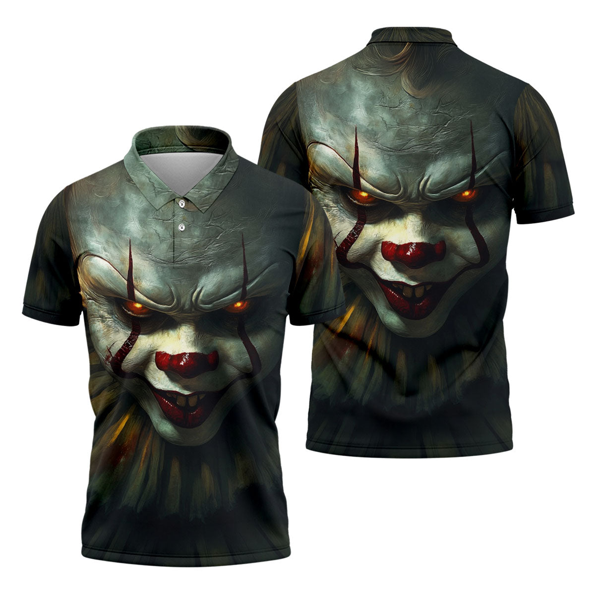 Scary Clown Face Halloween Polo Shirt, Golf Polo Shirts For Men, Mens Golf Apparel