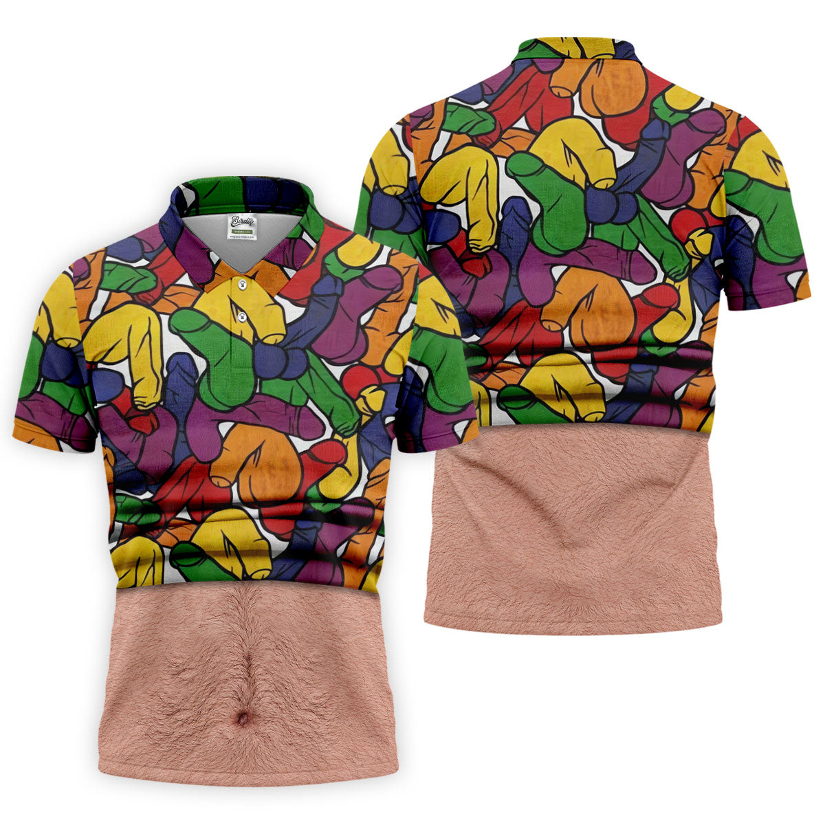Funny Belly Illusion Colorful Pattern Polo Shirt, Mens Golf Polo, Golf Shirts For Men