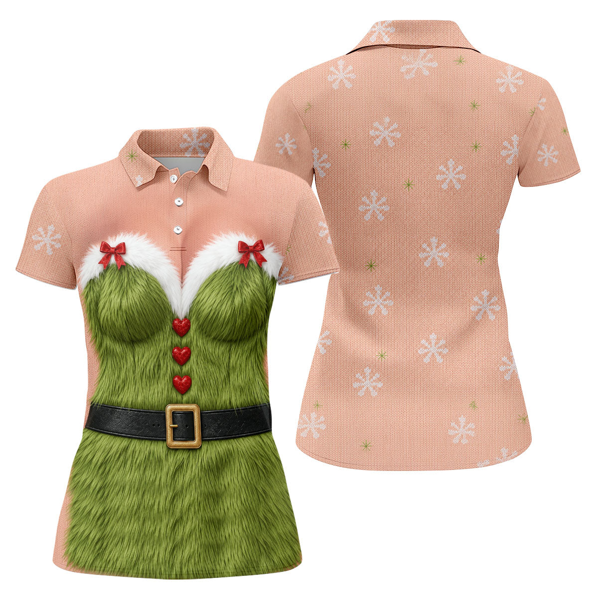 Green Furry Christmas Costume Polo Shirt, Women’s Sleeveless Golf Shirt, Ladies Golf Top