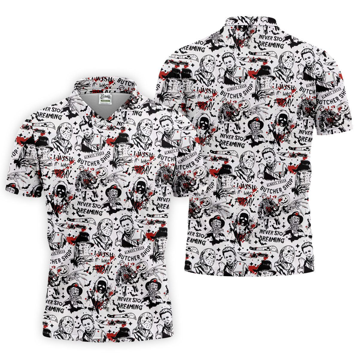 Classic Horror Character Collage Halloween Polo Shirt, Men's Golf Shirt, Mens Golf Apparel