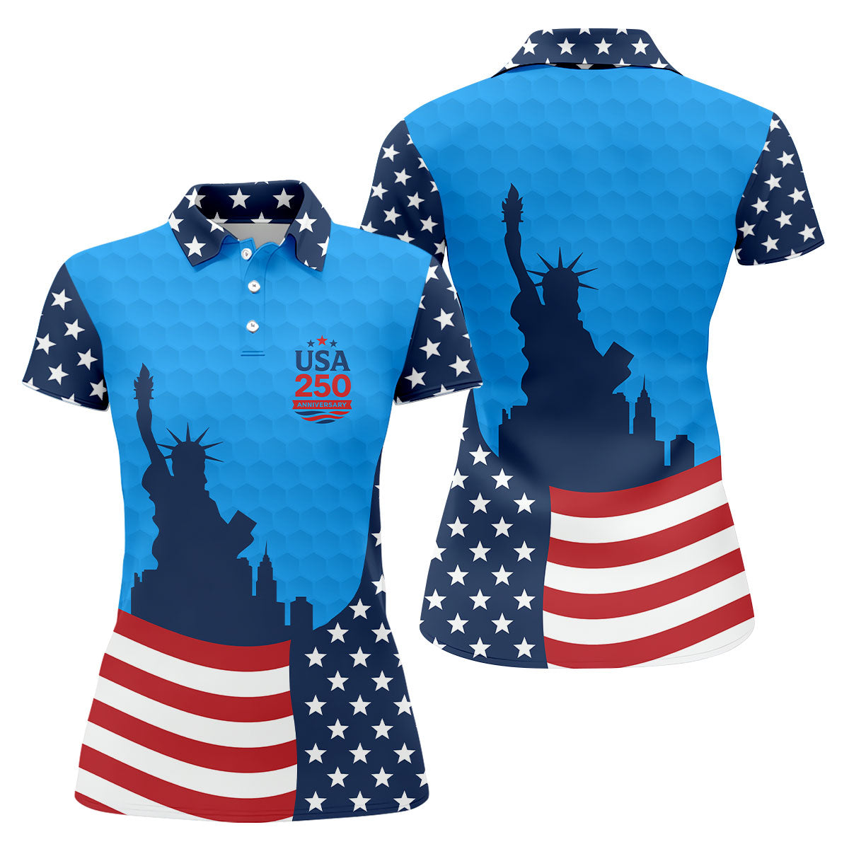 USA 250 Anniversary Statue Of Liberty Blue Golf Shirt, Patriotic Golf Shirt, 4th Of July Women's Golf Tops