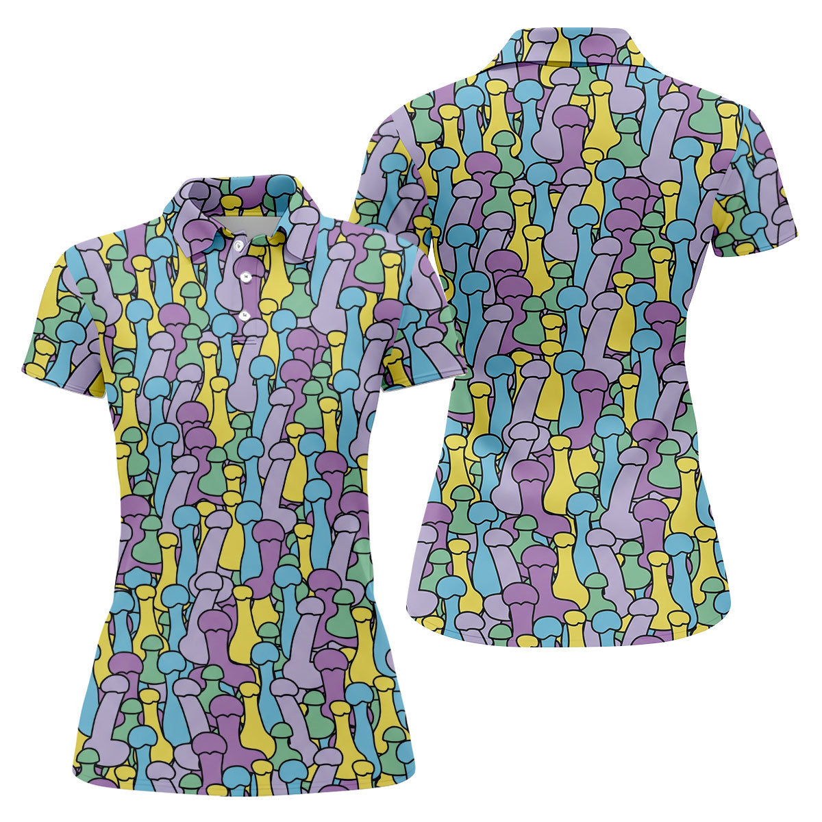 Funny Colorful Adult Humor Pattern Polo Shirt, Golf Shirts For Women, Women’s Golf Apparel