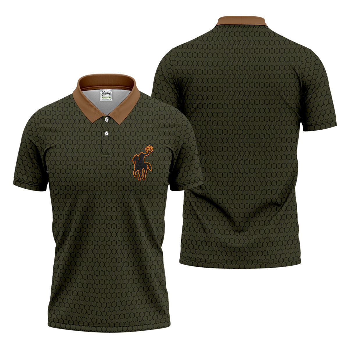 Pumpkin Rider Halloween Horror Character Polo Shirt, Mens Golf Shirts, Mens Golf Apparel