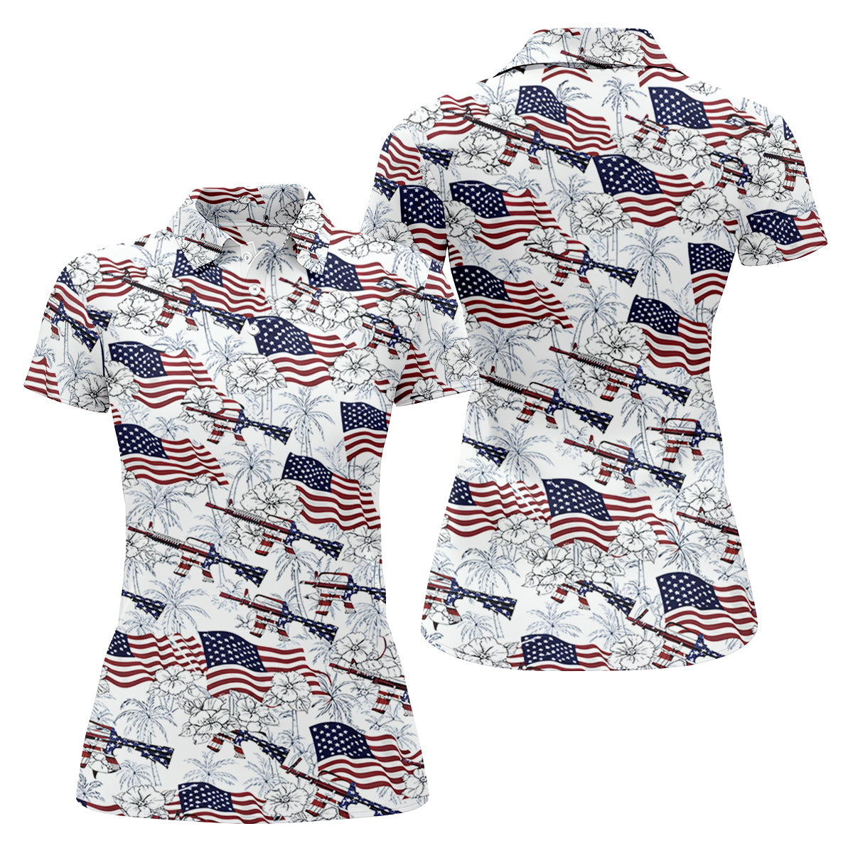 Hawaiian American Women's Golf Tops, 250th Anniversary Patriotic Golf Shirt, Ladies Golf Shirts