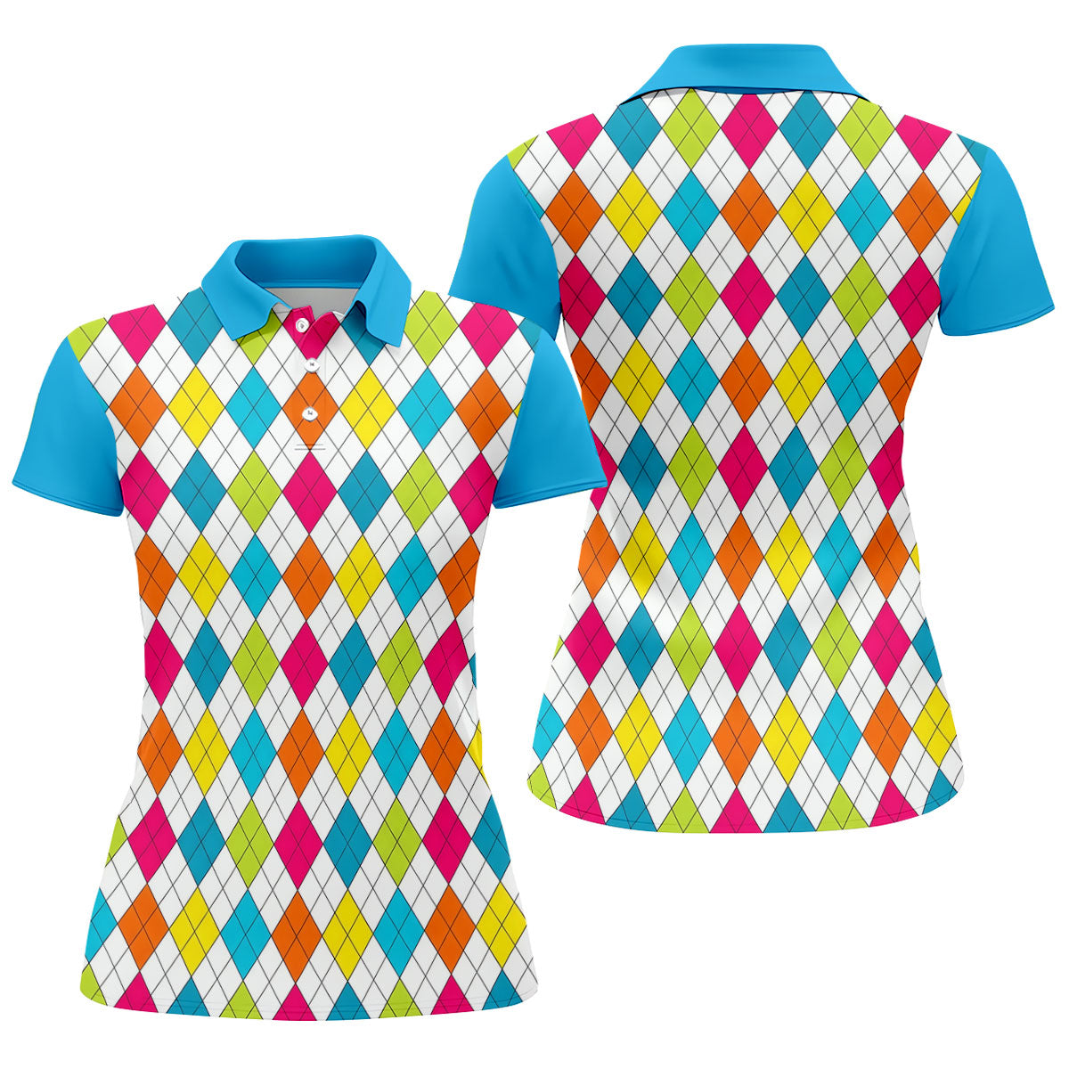 Retro Argyle Diamond Checkered Golf Shirt, Golf Polo For Women, Printed Golf Shirt