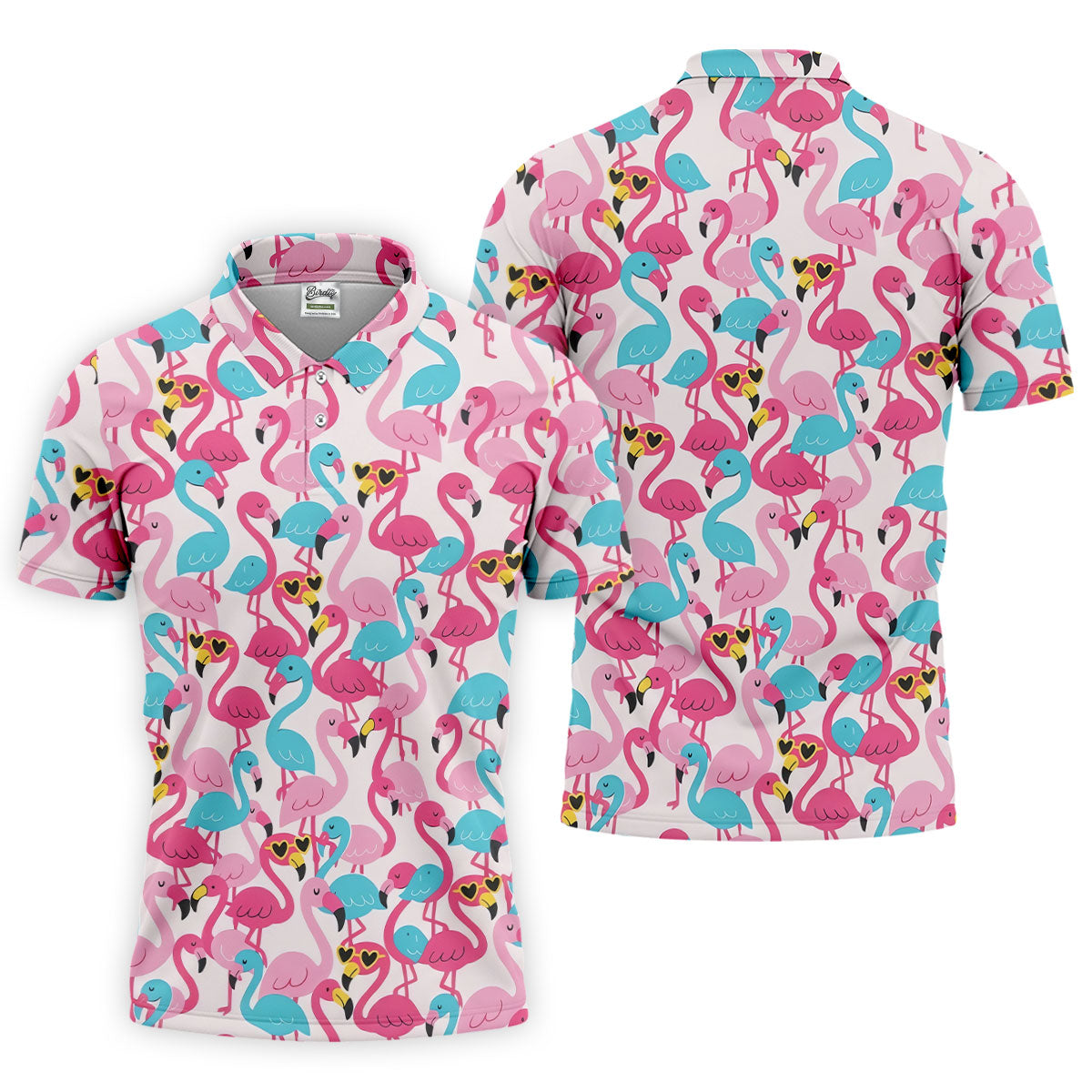 Funny Pink Flamingo Pattern Polo Golf Shirt, Mens Golf Polo, Golf Shirts For Men