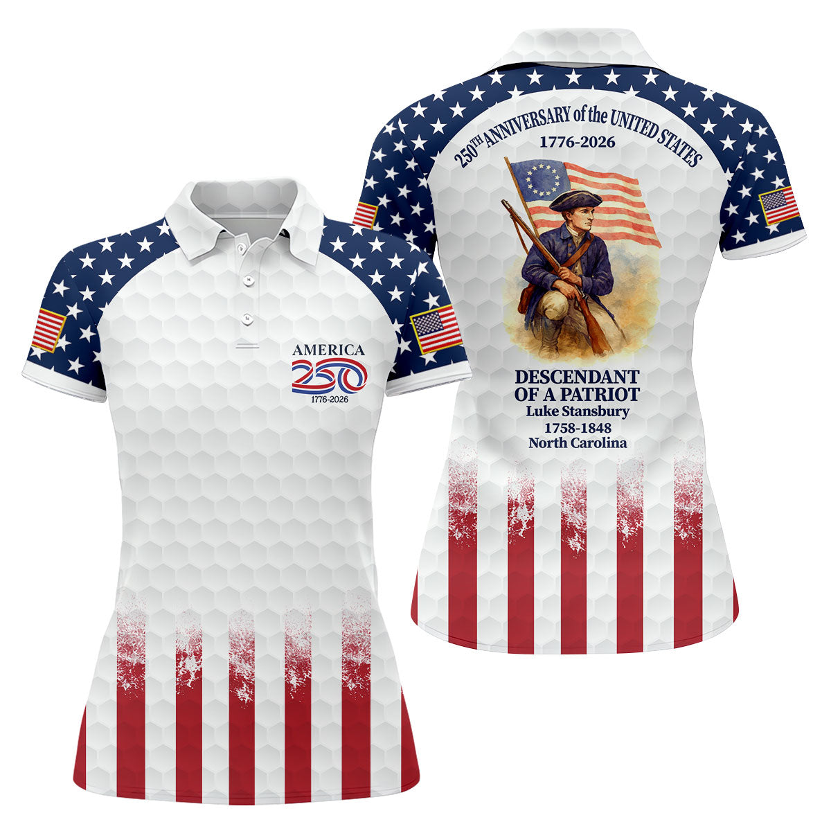 250th Anniversary Descendant Of A Patriot American Flag Golf Shirt, Patriotic 4th Of July Golf Shirt For Women