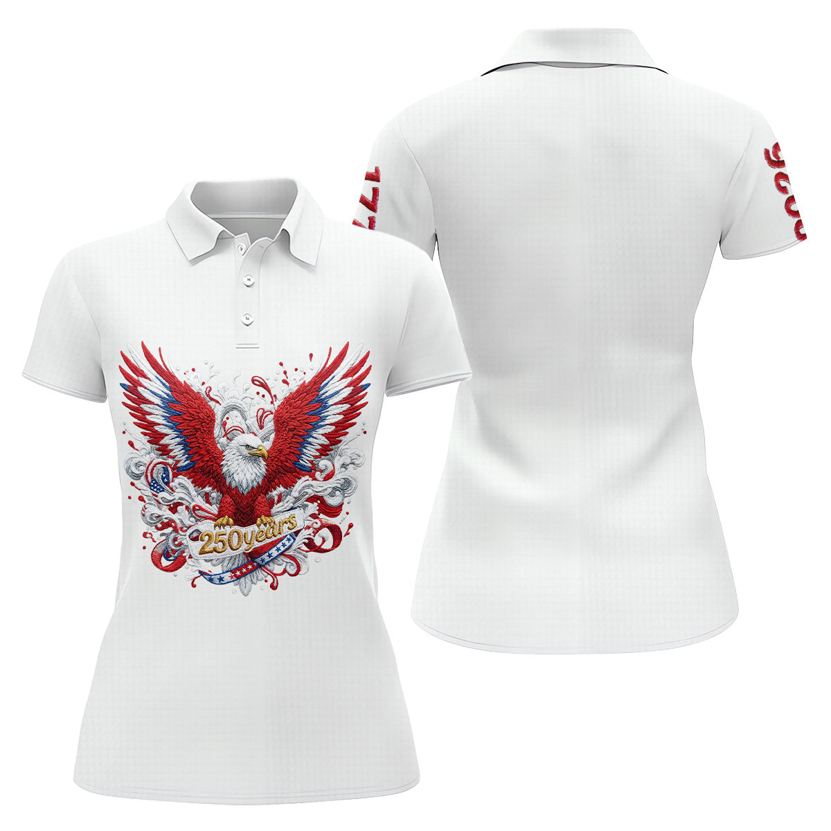 US Bald Eagle Embroidery Effect Patriotic Golf Shirt, 4th Of July Golf Shirt, 250th Anniversary Women Golf Top