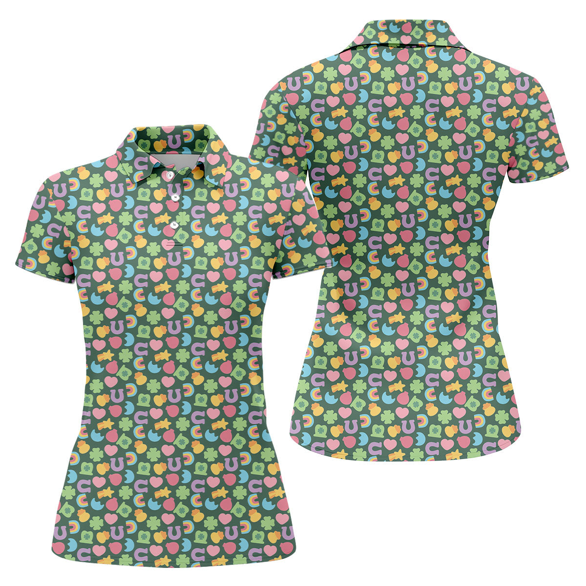 St Patrick's Day Lucky Charms Green Golf Shirt, Cute Golf Outfit, Women's Golf Tops, Ladies Golf Polos