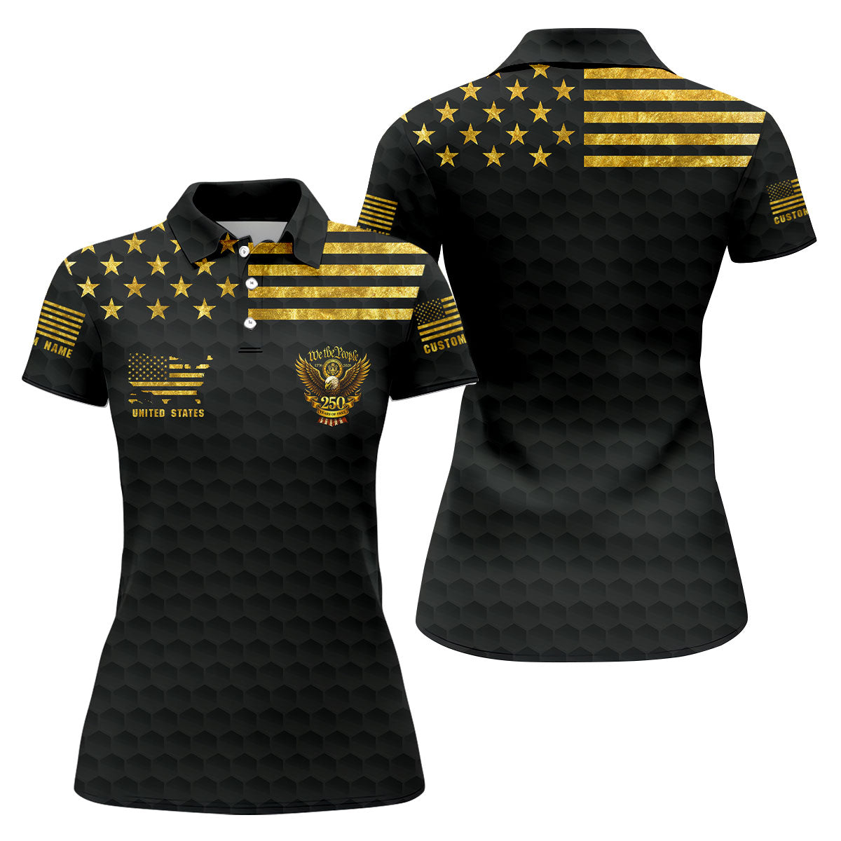 We The People 250 Years Of Free Black And Gold 4th Of July Golf Shirt, Women's Golf Tops