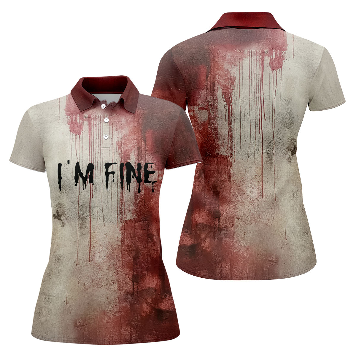 I'm Fine Halloween Blood Splatter Women Golf Top, Horror Blood Ladies Golf Polos, Unique Gift For Golfer
