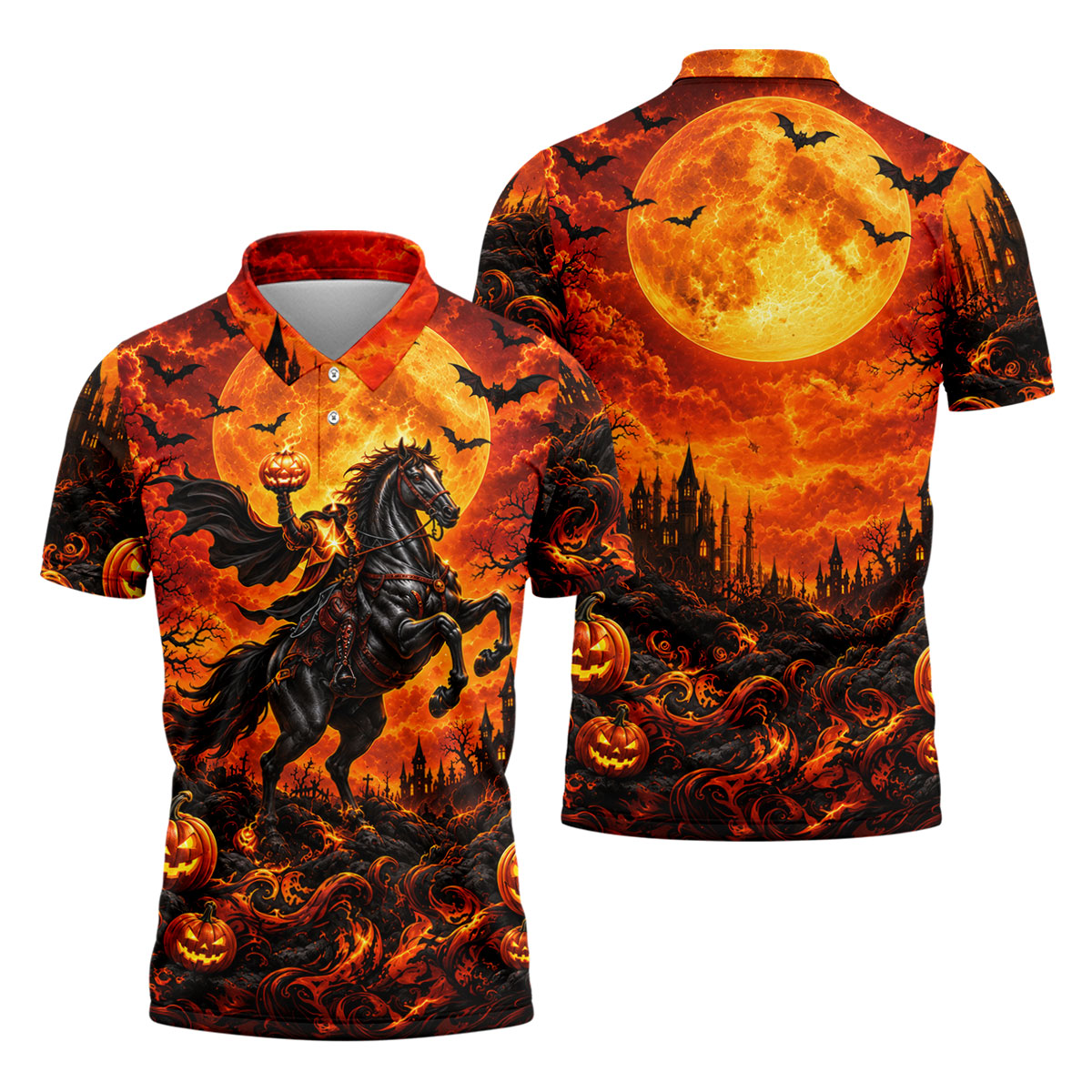 Fire Moon Rider Halloween Horror Character Polo Shirt, Golf Polo, Golf Shirts For Men