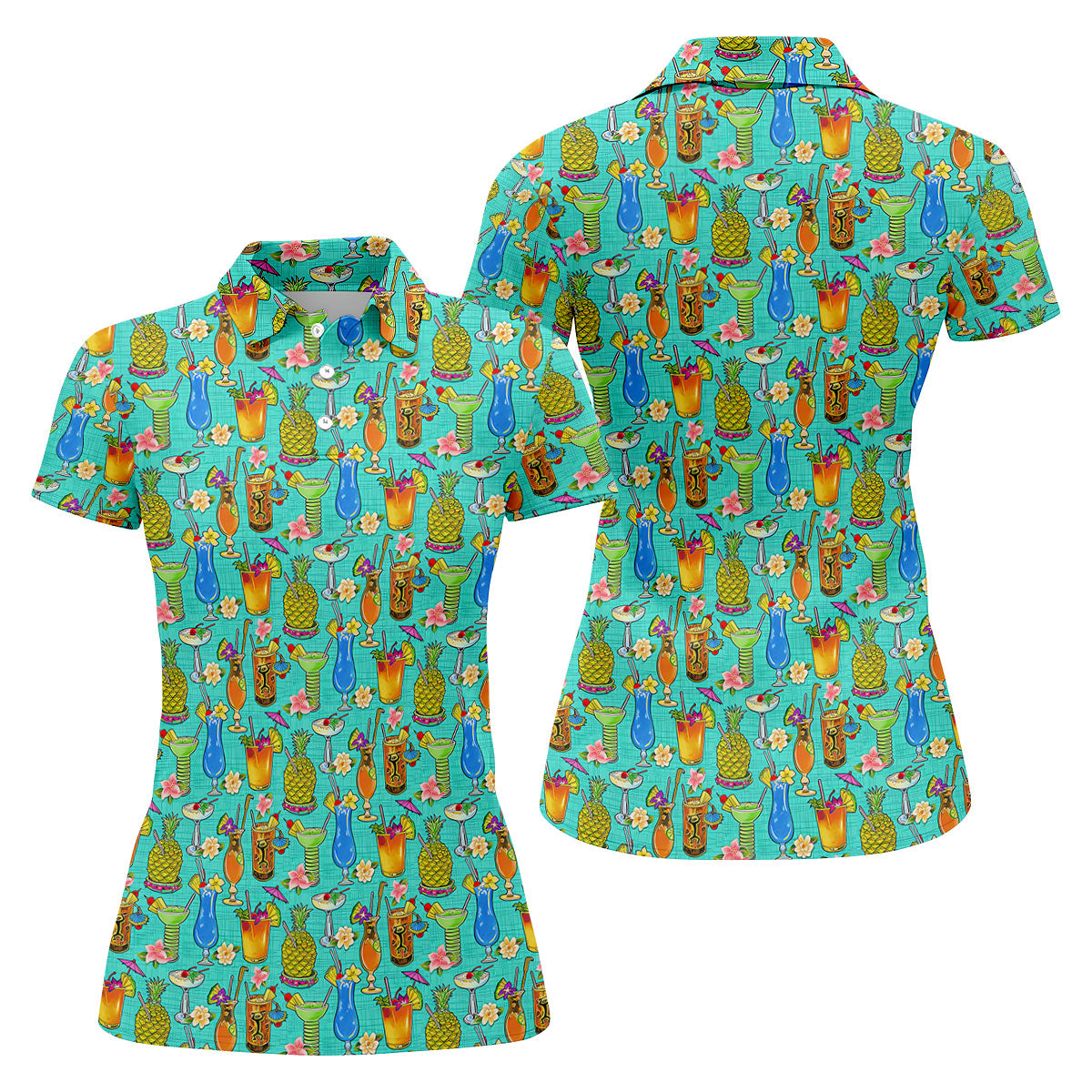 Tropical Cocktail Summer Vibe Retro Golf Shirt, Ladies Golf Tops, Golf Shirt For Women, Ladies Golf Shirts