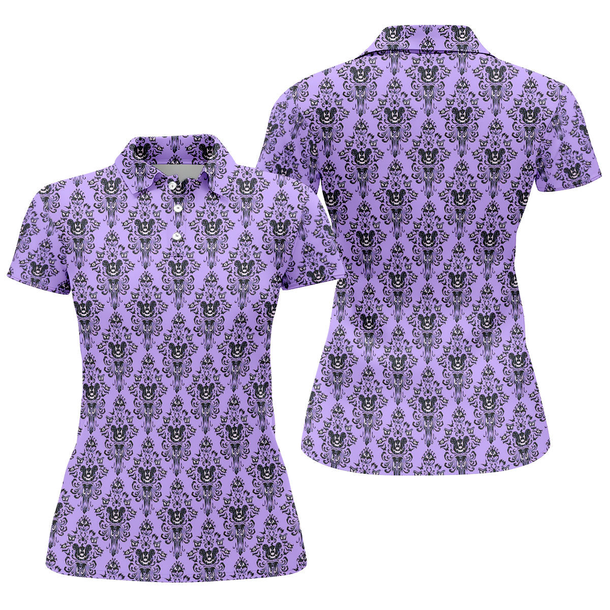 Purple Demon Face And Bat Halloween Polo Shirt, Golf Polo For Women, Ladies Golf Shirts