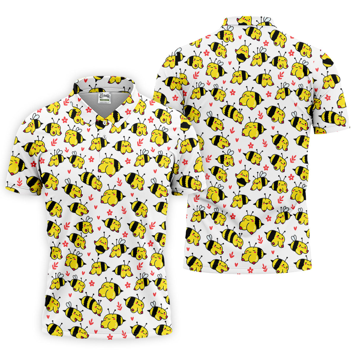 Funny Bee Breast Cancer Pattern Polo Shirt, Mens Golf Shirts, Golf Polo Shirts For Men