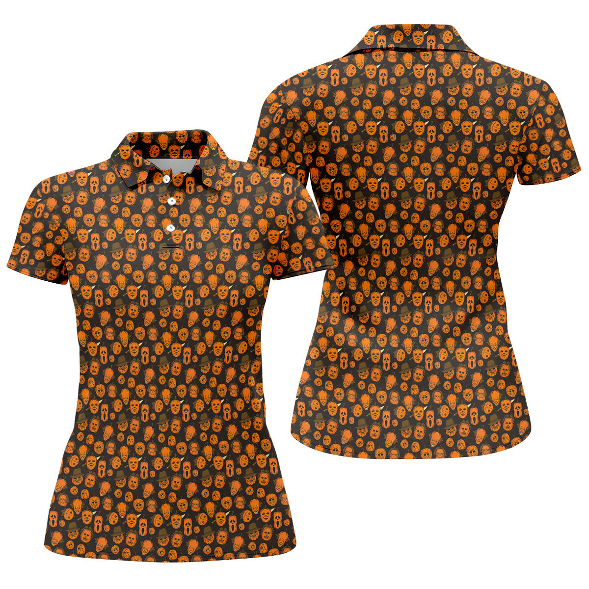 Halloween Horror Character Pumpkin Pattern Golf Shirt, Women’s Golf Polo, Printed Golf Shirt