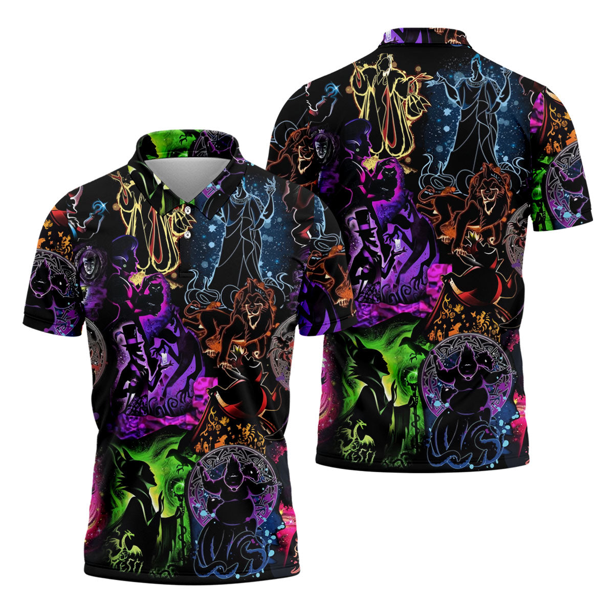 Neon Fantasy Villain Collage Halloween Polo Shirt, Men's Golf Shirt, Golf Apparel For Men