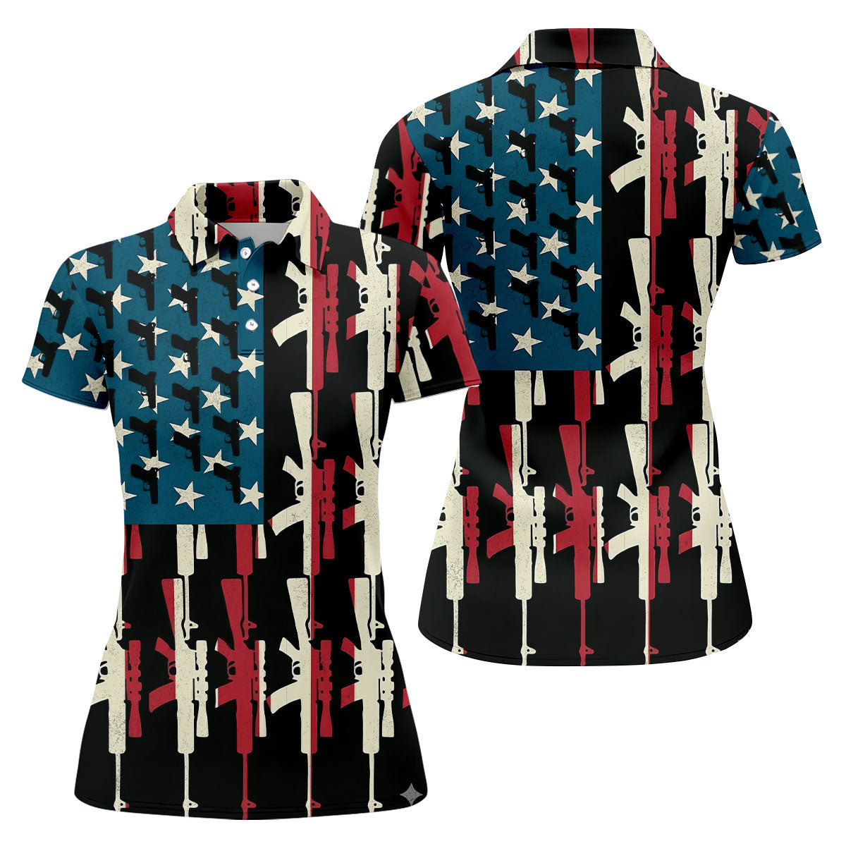American Flag Pattern Army Theme Patriotic Golf Shirt, 250th Anniversary Ladies Golf Tops, Golf Shirt For Women
