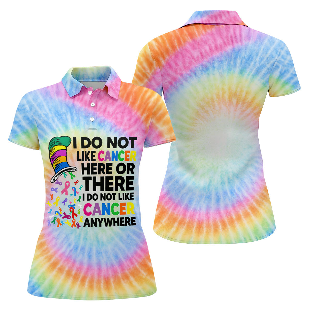 I Do Not Like Cancer Tie Dye Polo Shirt, Golf Shirts For Women, Women’s Golf Apparel