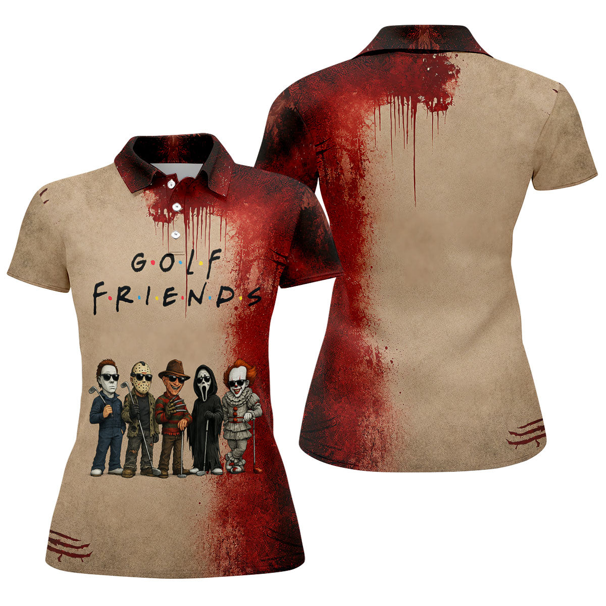Golf Friends Horror Character Halloween Polo Shirt, Golf Shirts For Women, Ladies Golf Top