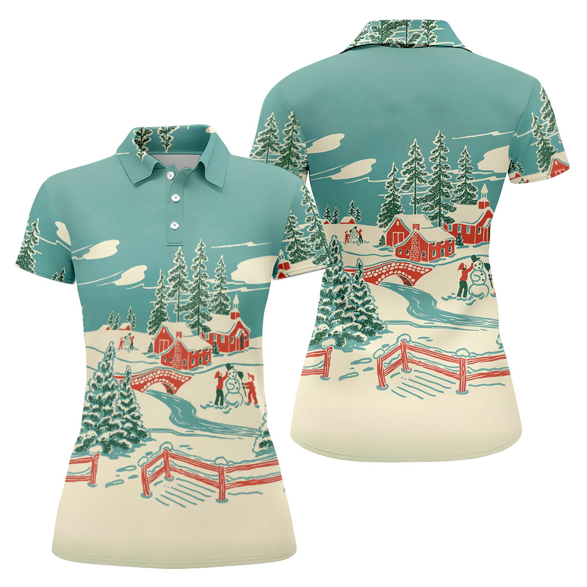 Christmas Winter Village Snowman Golf Polo Shirt, Women’s Golf Polo, Golf Tops For Women
