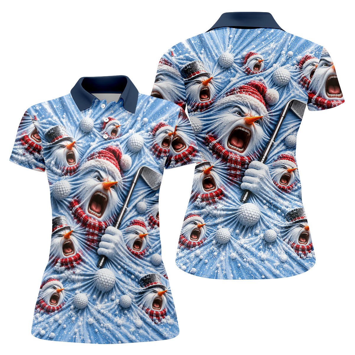 Christmas Screaming Snowman Polo Shirt, Christmas Golf Shirt For Women, Golf Apparel