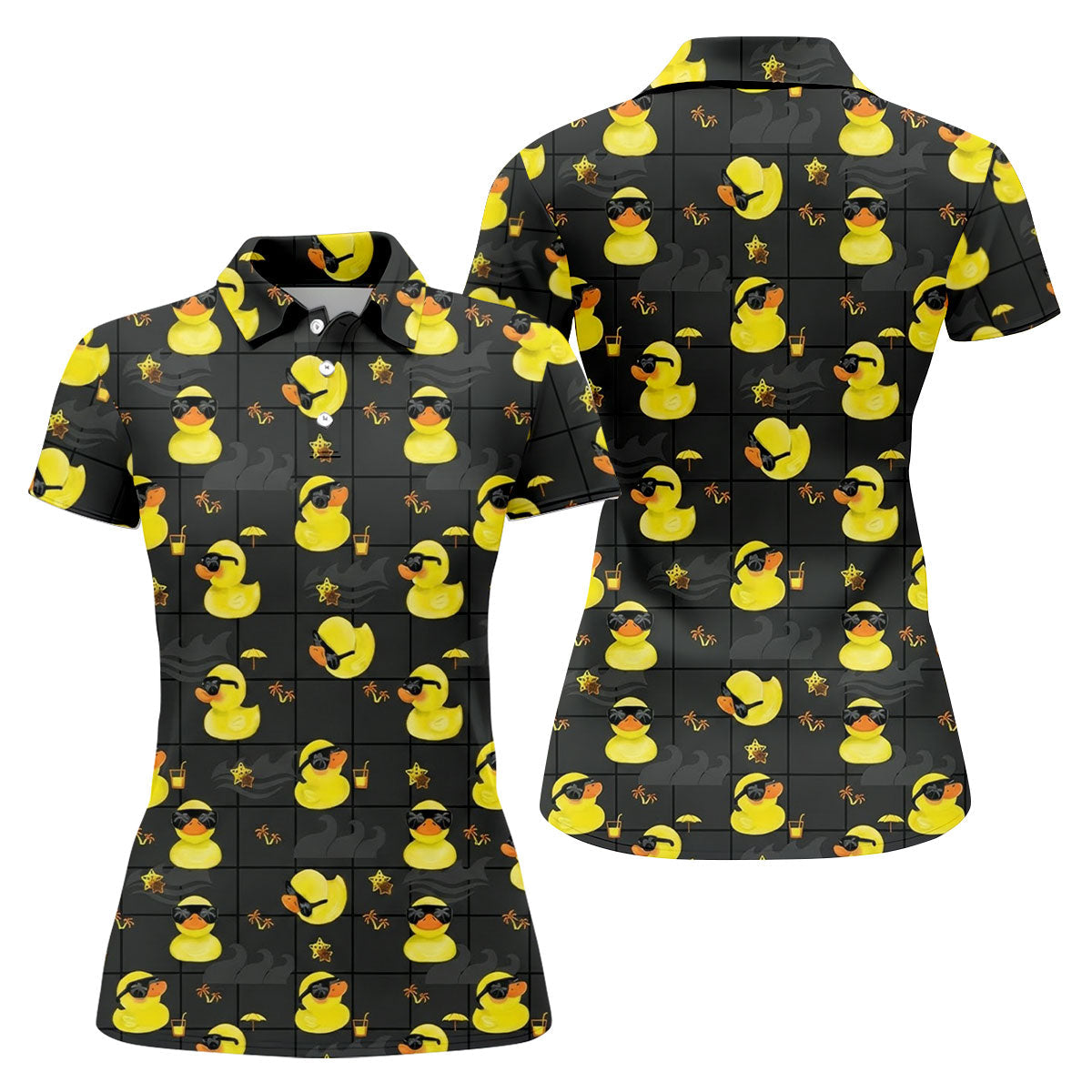 Yellow Rubber Duck Fun Women's Golf Shirts, Black Golf Shirt, Ladies Golf Shirts, Women's Polo Shirt