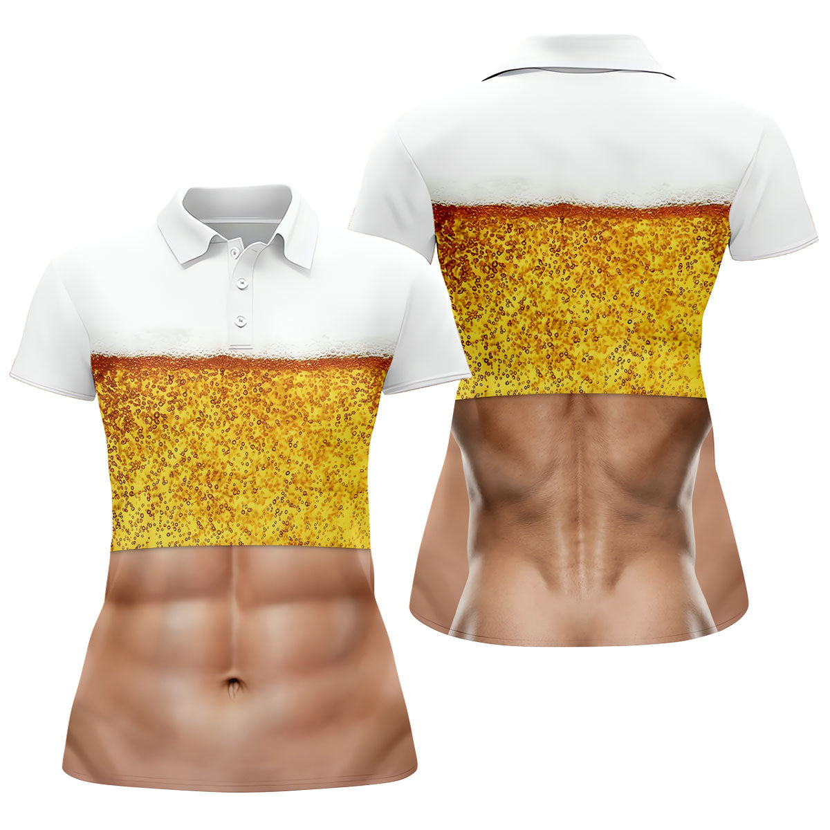 Bubbly Beer Foam Faux Abs Sleeveless Crop Golf Shirt, Golf Tops For Women, Ladies Golf Top