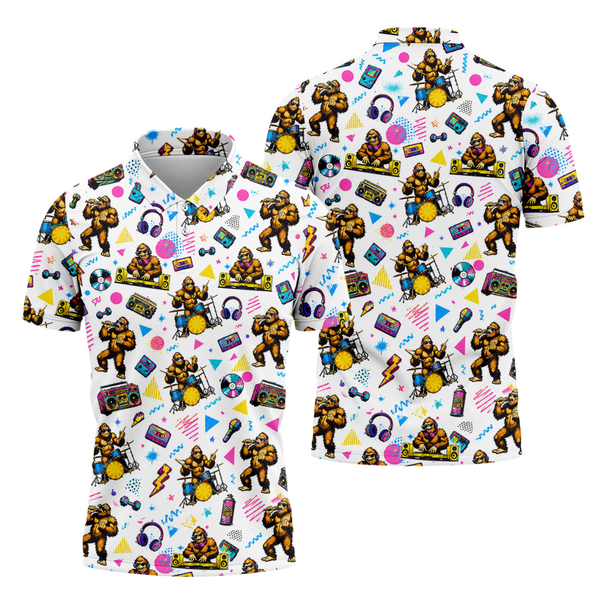 Bigfoot Party Memphis Pattern Retro Golf Shirt, Hawaiian Golf Shirt, Polo Shirts For Men