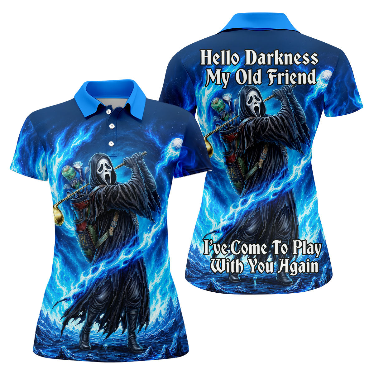 Hello Darkness Flame Horror Character Polo Shirt, Womens Golf Tops, Golf Polo For Women