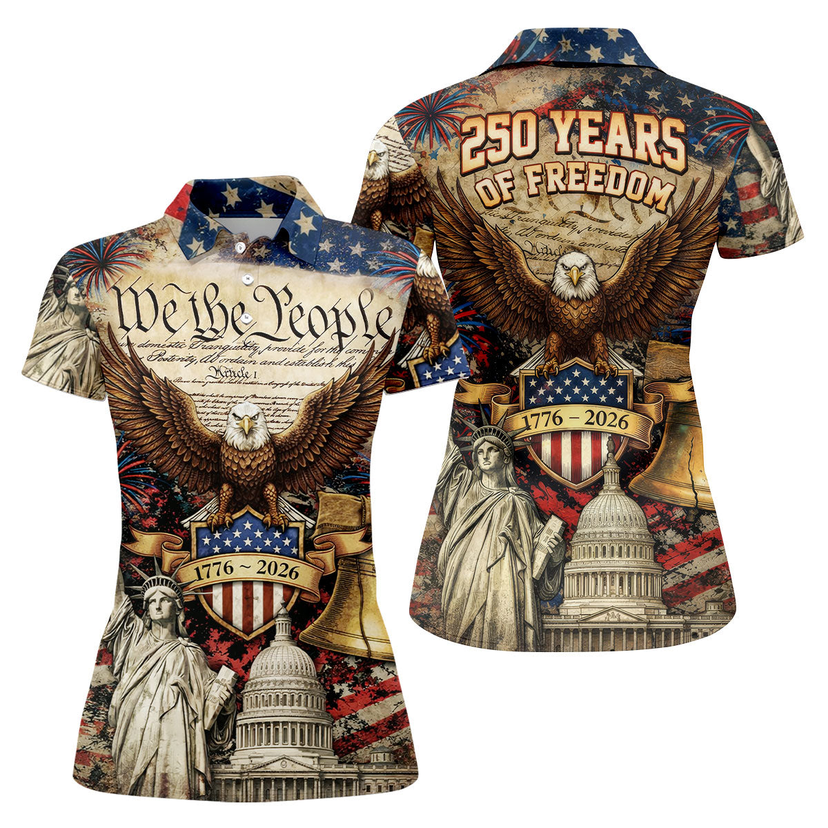We The People Semiquincentennial Proud America 4th Of July Women Golf Top, 250th Anniversary Patriotic Golf Shirt