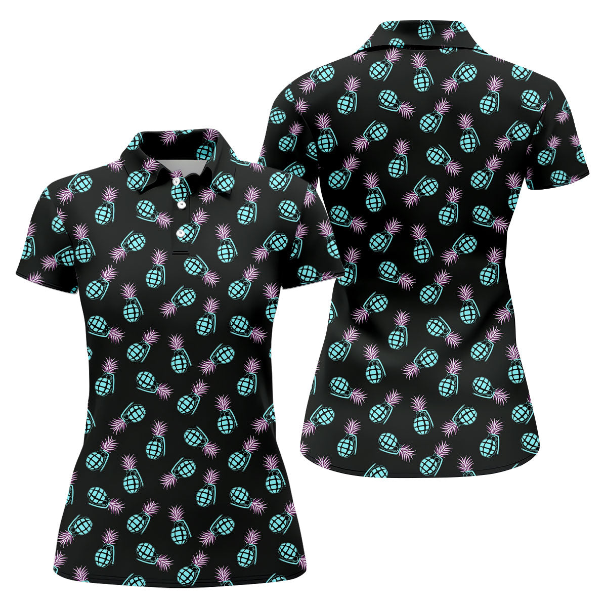Grenade Pineapple Tropical Golf Shirt, Fun Women's Golf Shirts, Ladies Golf Shirts, Golfing Apparel