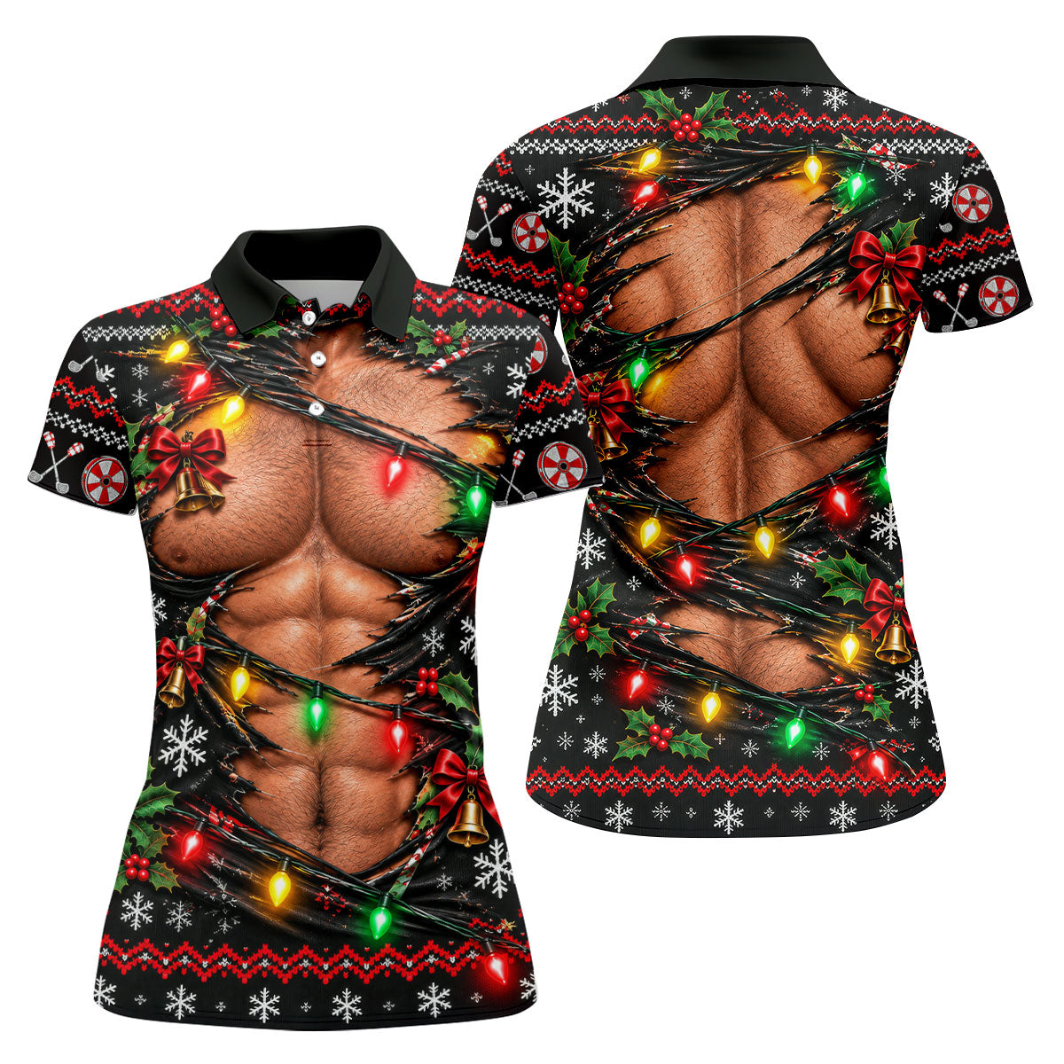 Christmas Ripped Muscle Polo Shirt, Christmas Golf Shirt For Women, Womens Golf Tops