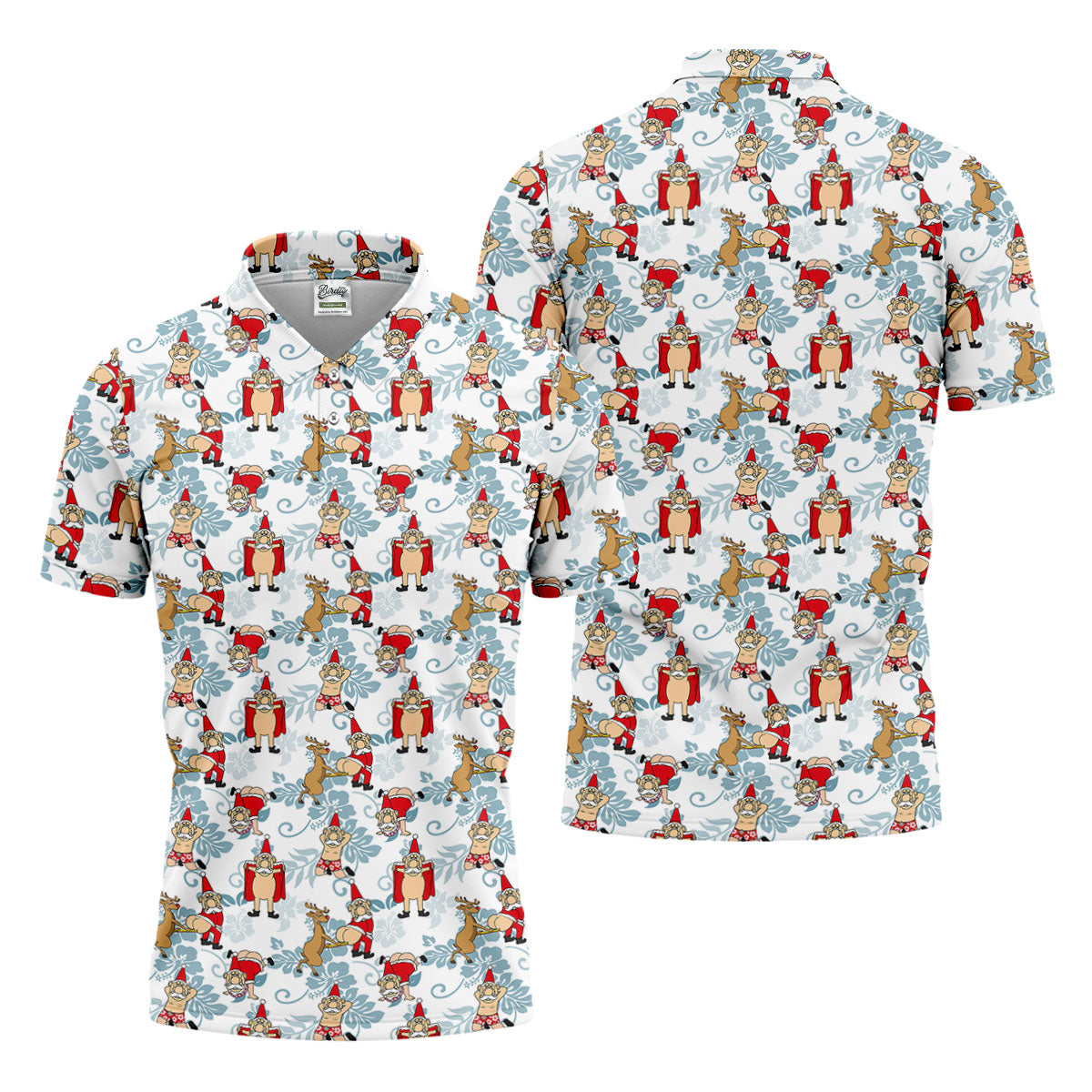 Funny Santa Reindeer Christmas Hawaiian Polo Shirt, Mens Golf Polo, Golf Shirts For Men