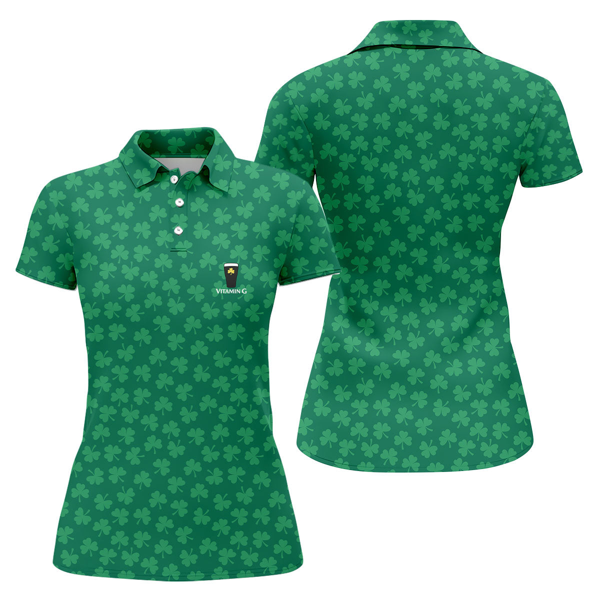 Vitamin G Shamrock Pattern Golf And Beer Green Golf Shirt, St Patrick's Day Golf Shirt, Women's Golf Shirts
