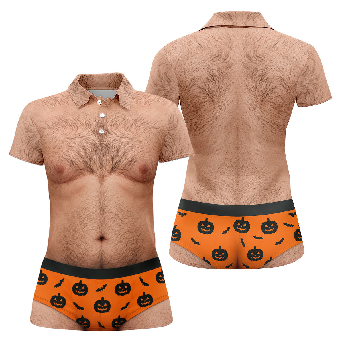 Funny Hairy Chest Halloween Costume Polo Shirt, Ladies Golf Shirts, Halloween Golf Shirt