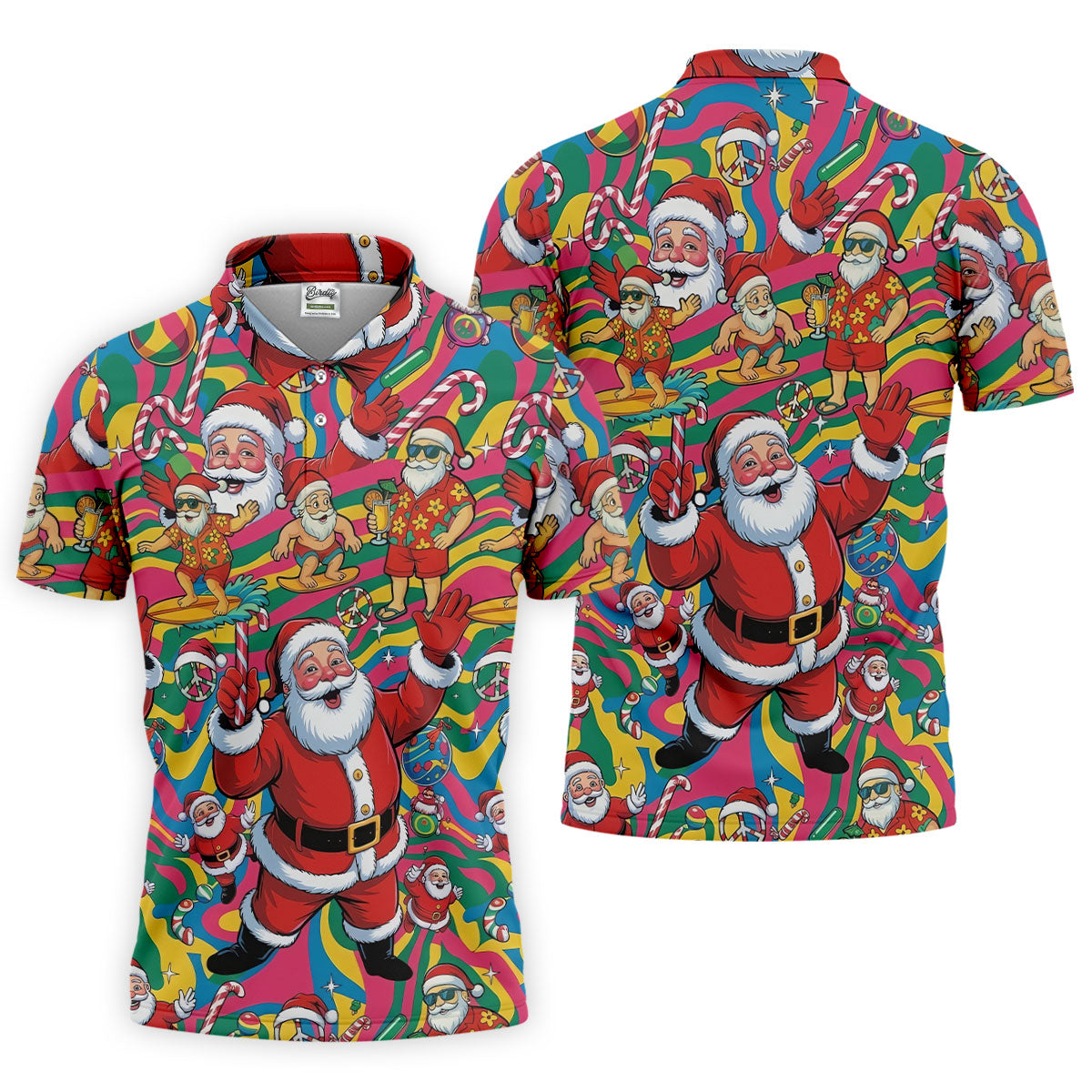 Funny Tropical Santa Christmas Polo Shirt, Mens Golf Polo, Christmas Shirts For Men