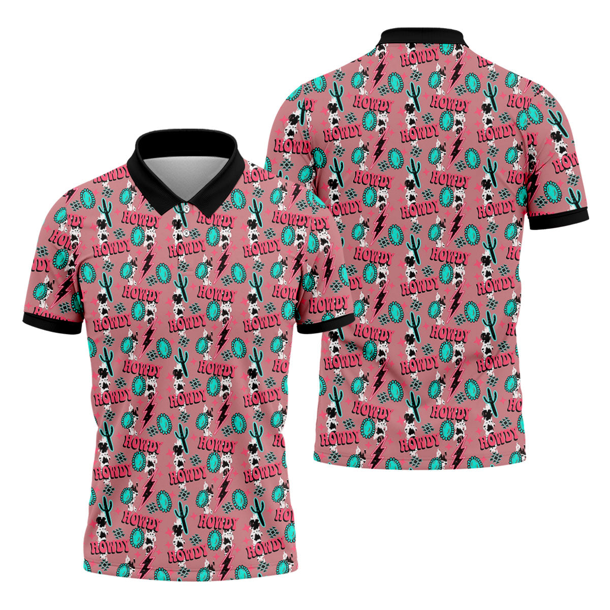 Howdy Pink Lightning Bolts Western Theme Golf Tops For Men, Polo ShirtFor Men, Golf Shirts For Men