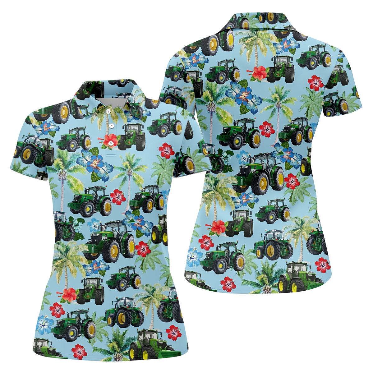Vintage Tractor Palm Tree Golf Shirt, Women's Golf Shirt, Hawaiian Golf Shirt, Golf Polo For Women