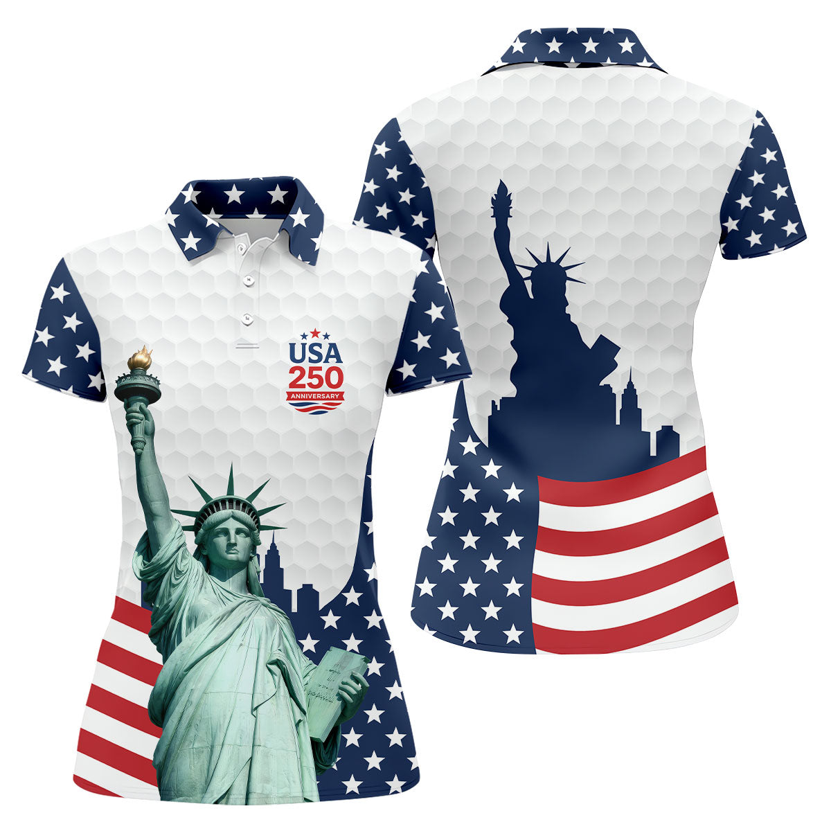 USA 250 Anniversary Statue Of Liberty White Golf Shirt, Patriotic Golf Shirt, 4th Of July Women's Golf Tops