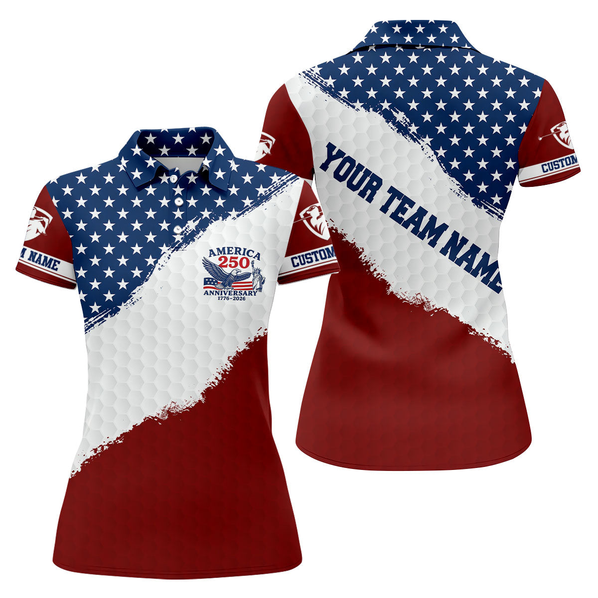 Red White Blue Splatter Paint Golf Ball Pattern 4th Of July Golf Shirt, 250th Anniversary Golf Shirt For Women