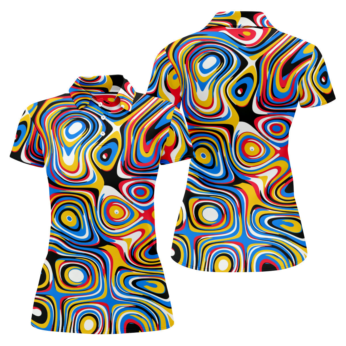 Blue And Yellow Fluid Art Cool Golf Shirt, Women's Golf Tops, Ladies Golf Shirts, Women's Polo Shirt