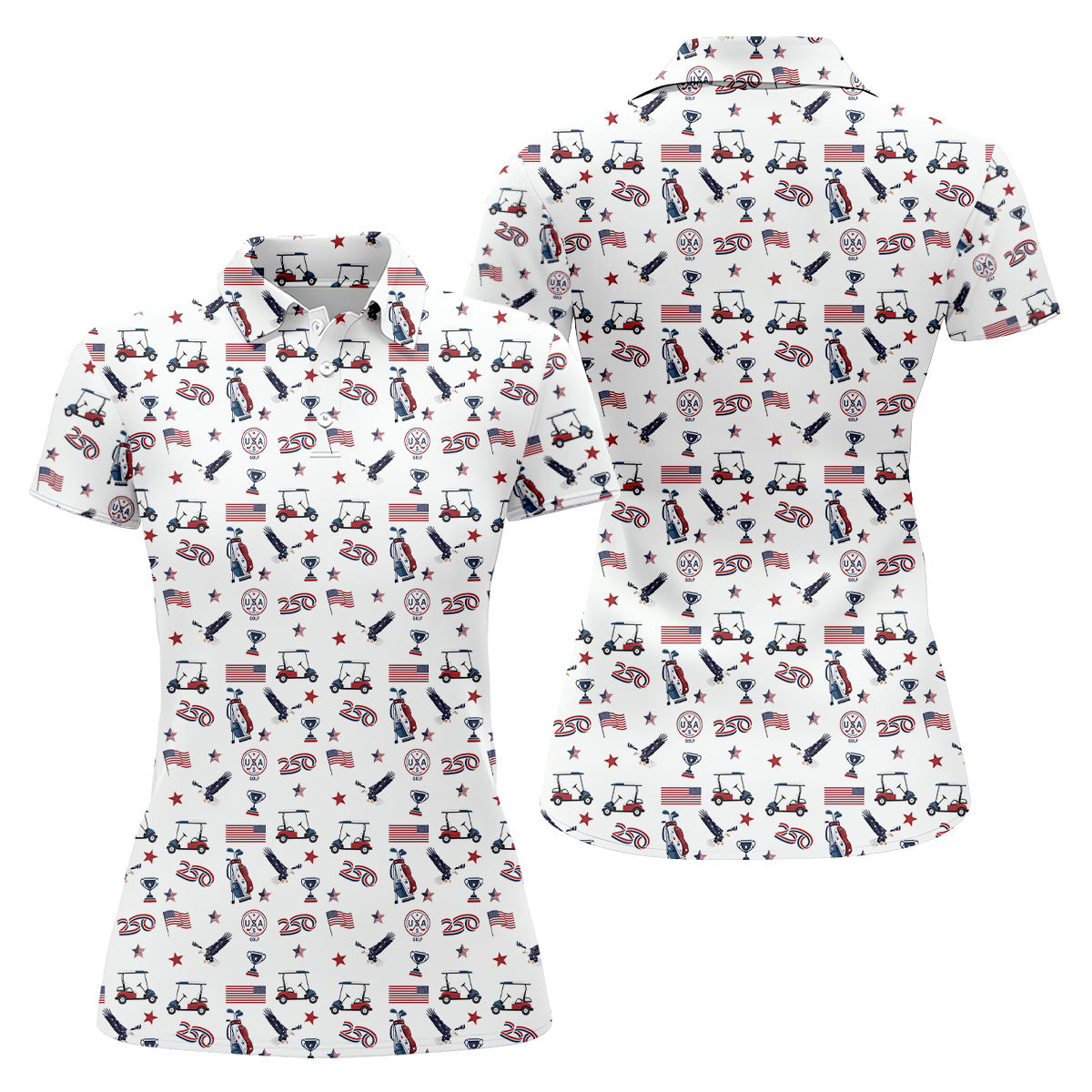 250 Years Golf Pattern Patriotic Golf Shirt, Ladies Golf Tops, 4th Of July Golf Shirt For Women