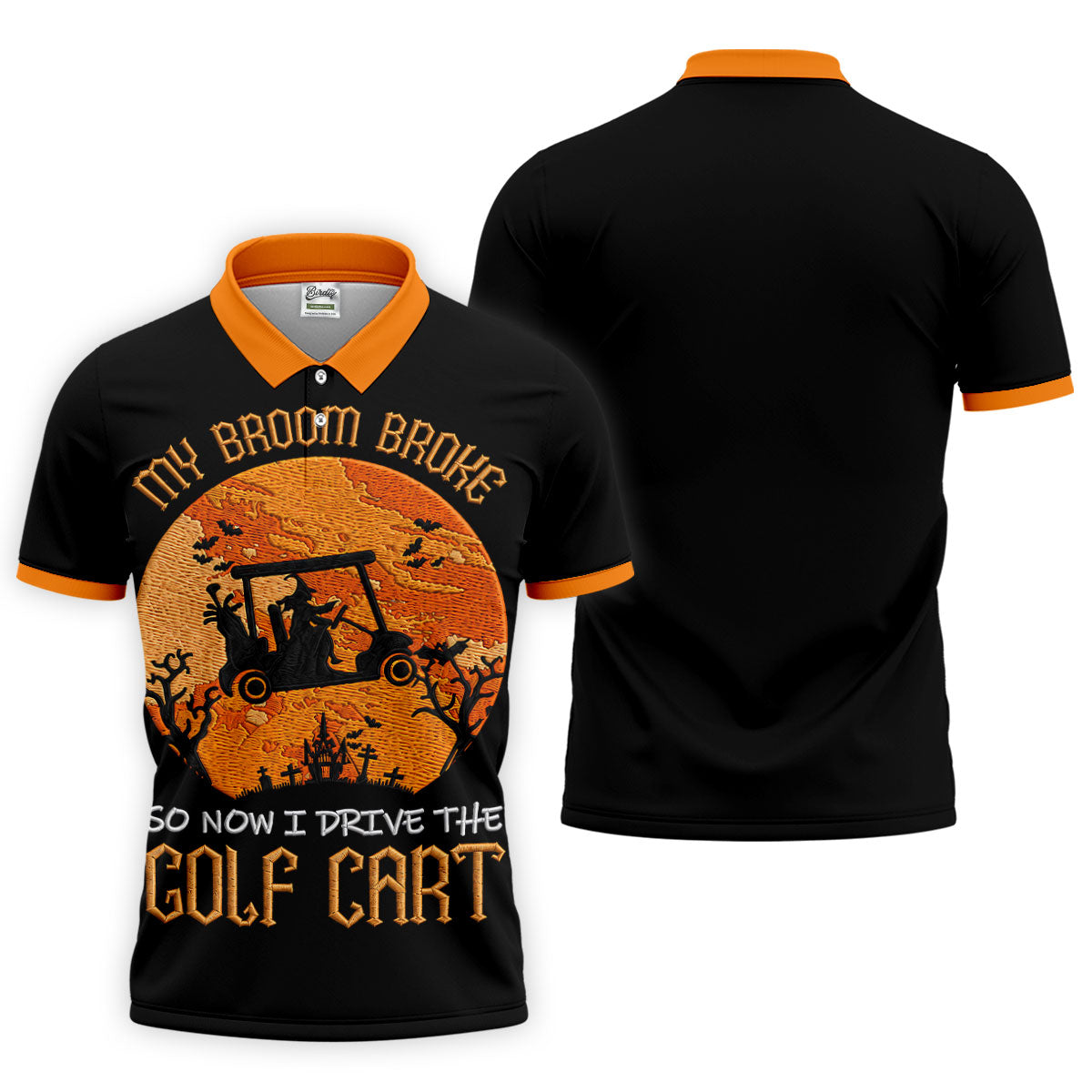 Broom Broke Now I Drive Golf Cart Halloween Polo Shirt, Mens Golf Polo, Mens Polo Shirts
