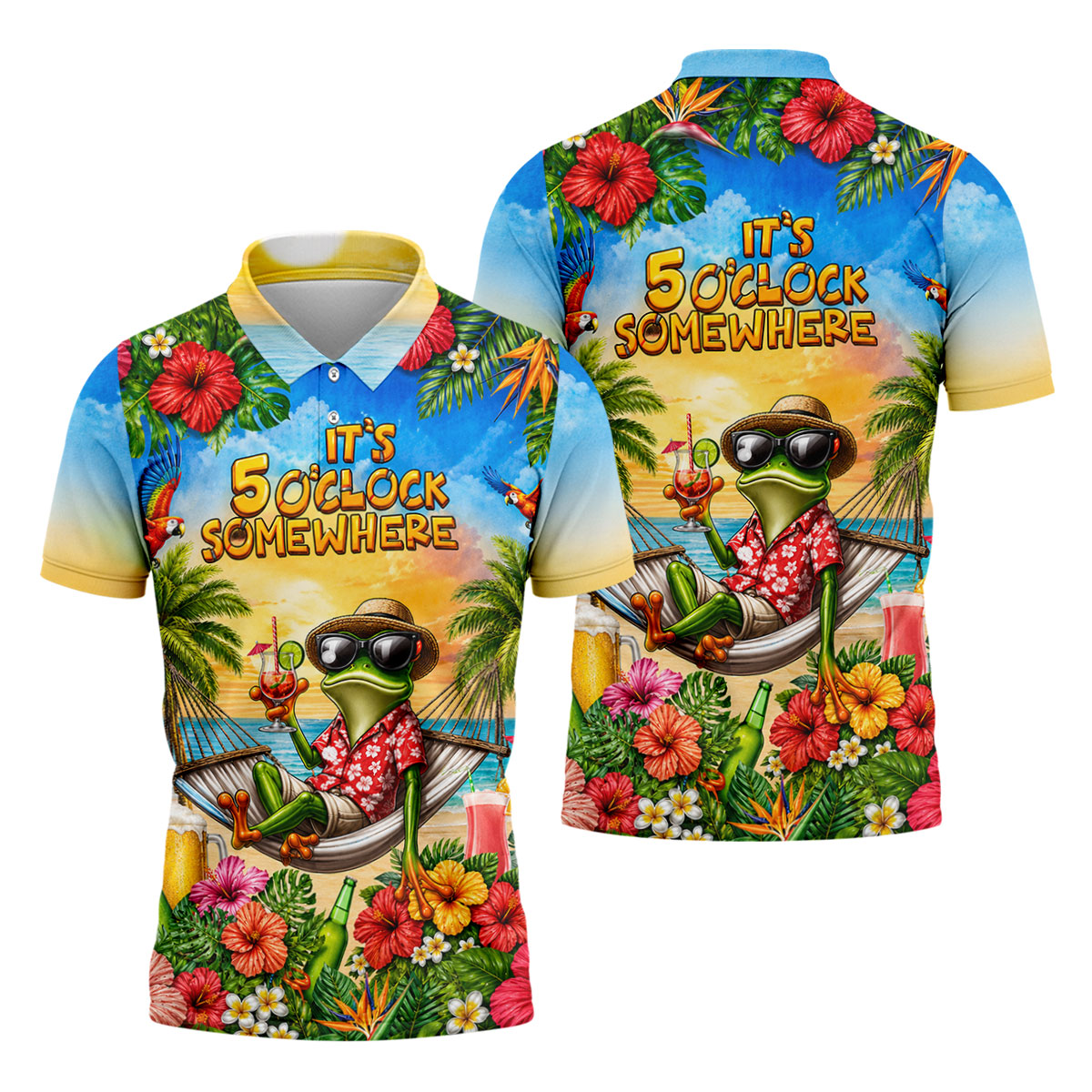 Frog Hammock 5 Oclock Somewhere Tropical Golf Shirt, Golf Shirts For Men, Mens Golf Apparel