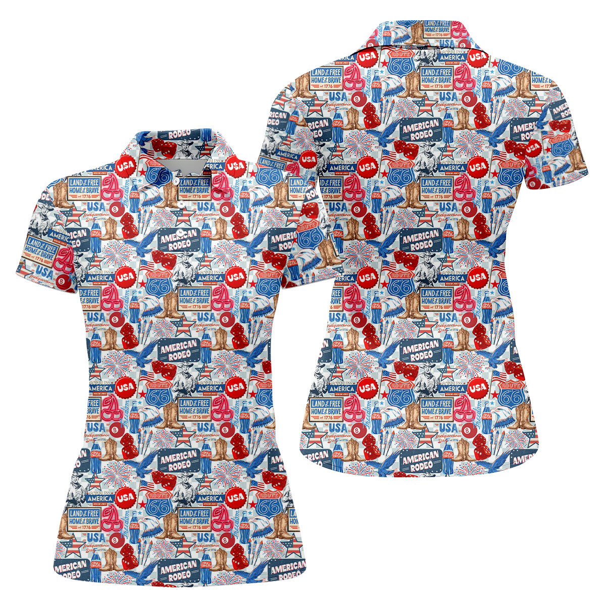 American Rodeo Western Theme Patriotic 4th Of July Golf Shirt, 250th Anniversary Golf Shirt For Women
