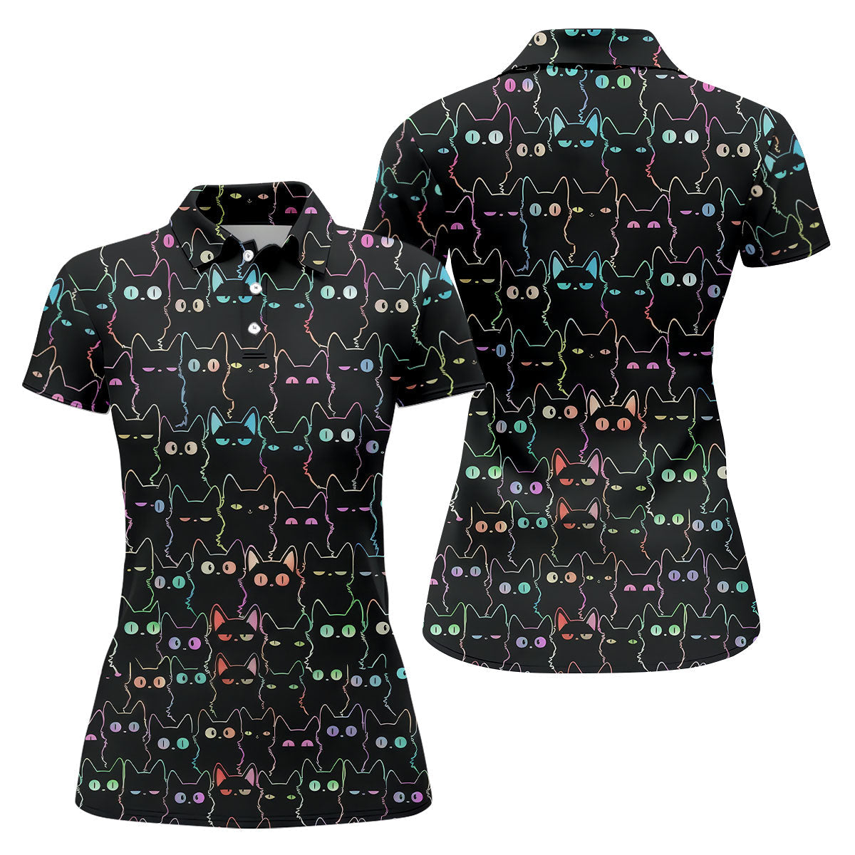Neon Cat Funny Golf Shirt, Cute Golf Outfit, Women's Golf Tops, Ladies Golf Shirts, Women's Polo Shirt