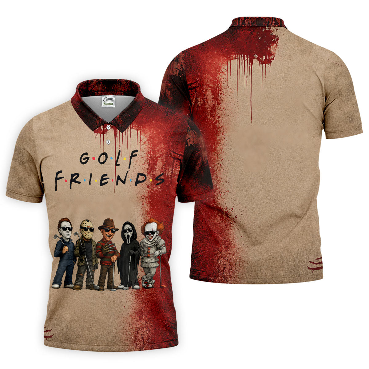 Golf Friends Horror Character Halloween Polo Shirt, Golf Shirts For Men, Mens Golf Apparel