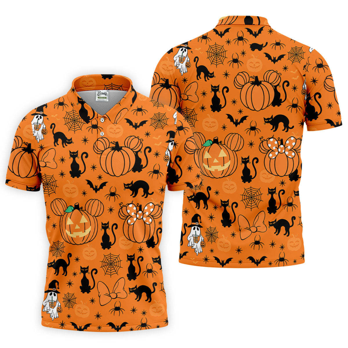 Black Cat and Pumpkin Halloween Polo Shirt, Golf Polo Apparel, Mens Golf Outfit